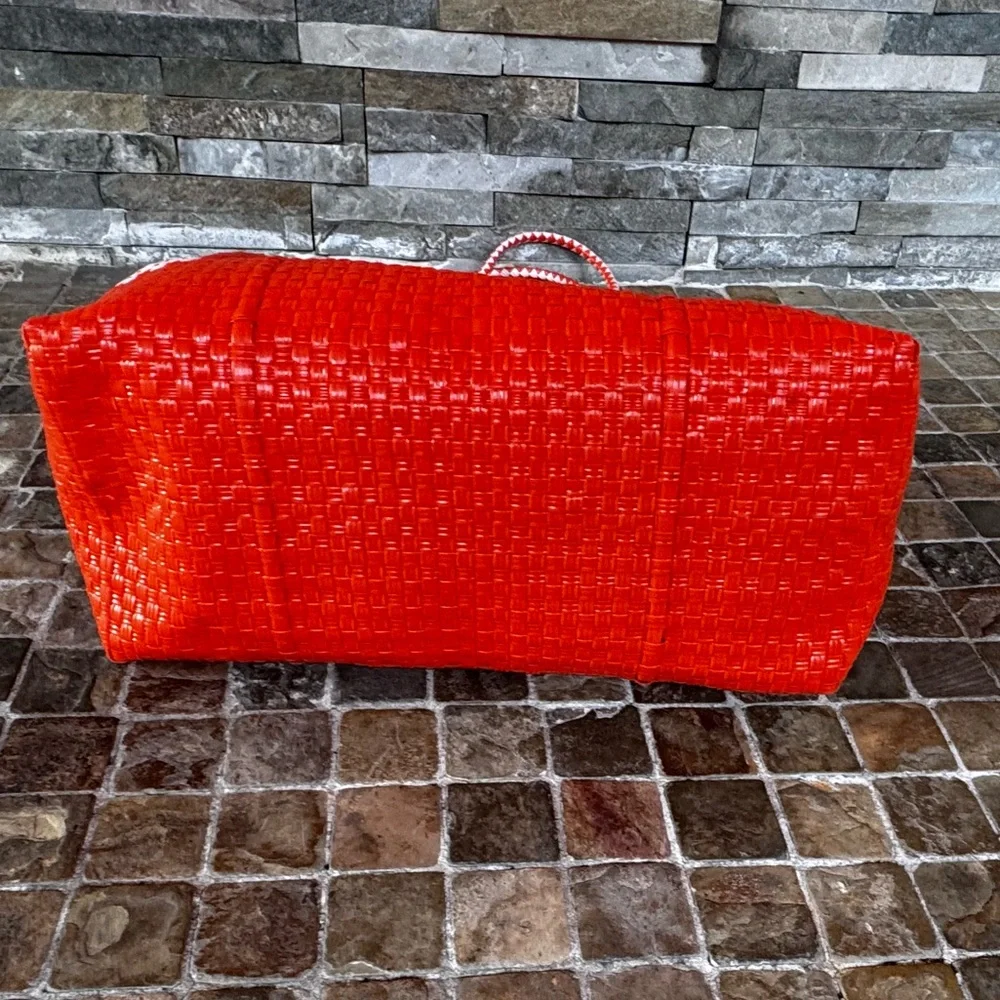 Orange and White Woven Tote Bag - Picture 5 of 8